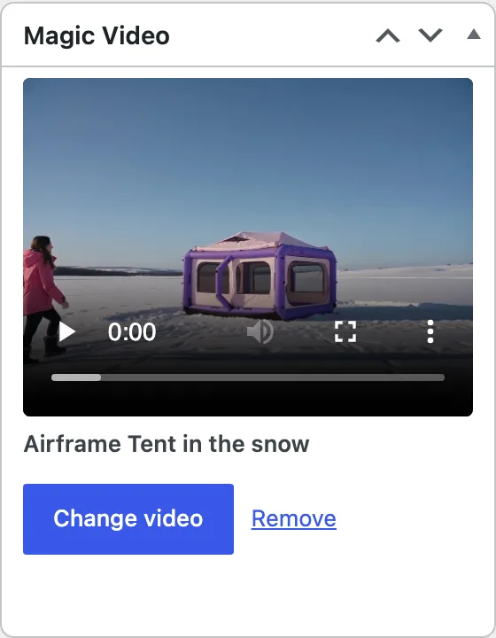 The Magic Video box on a product edit screen, with Change video and Remove